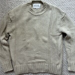 Frame Denim Men's Beige Crewneck cotton Sweater- oversized